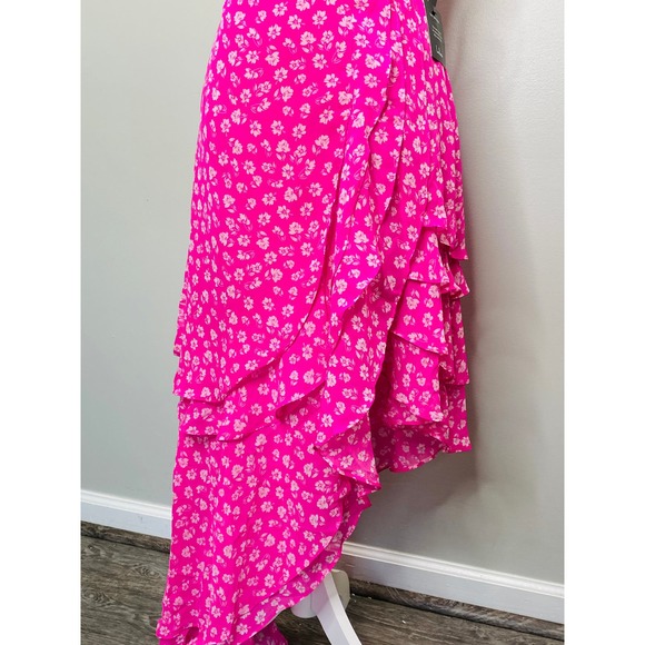 Lulu's Cornelia Pink Floral Ruffle Wrap Dress Women Sm Barbiecore Brunch Femme - Picture 9 of 12